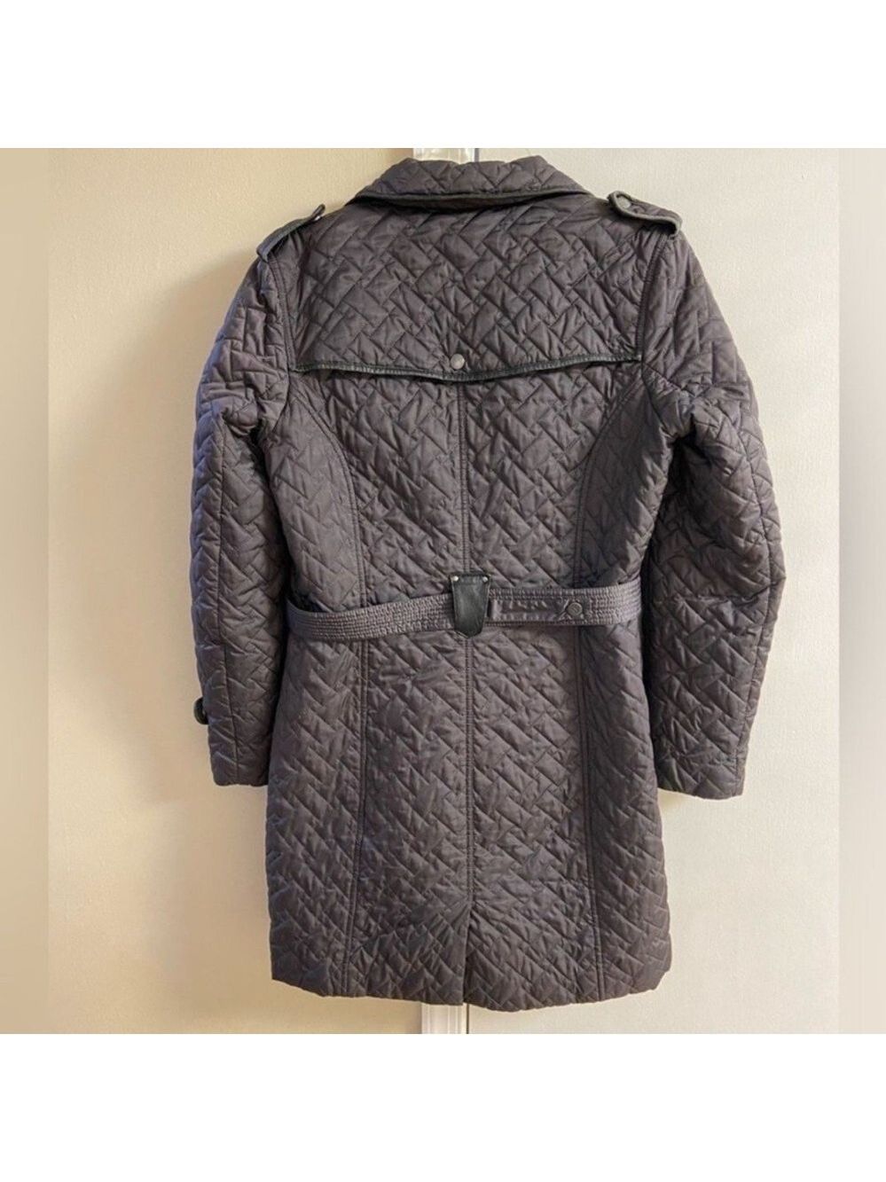 Cole Haan dark grey Quilted Trench Coat Medium - Picture 9 of 12